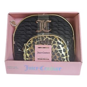 Juicy Couture Black/Gold/Hearts 2 Piece Cosmetic Bag Gift Set NEW